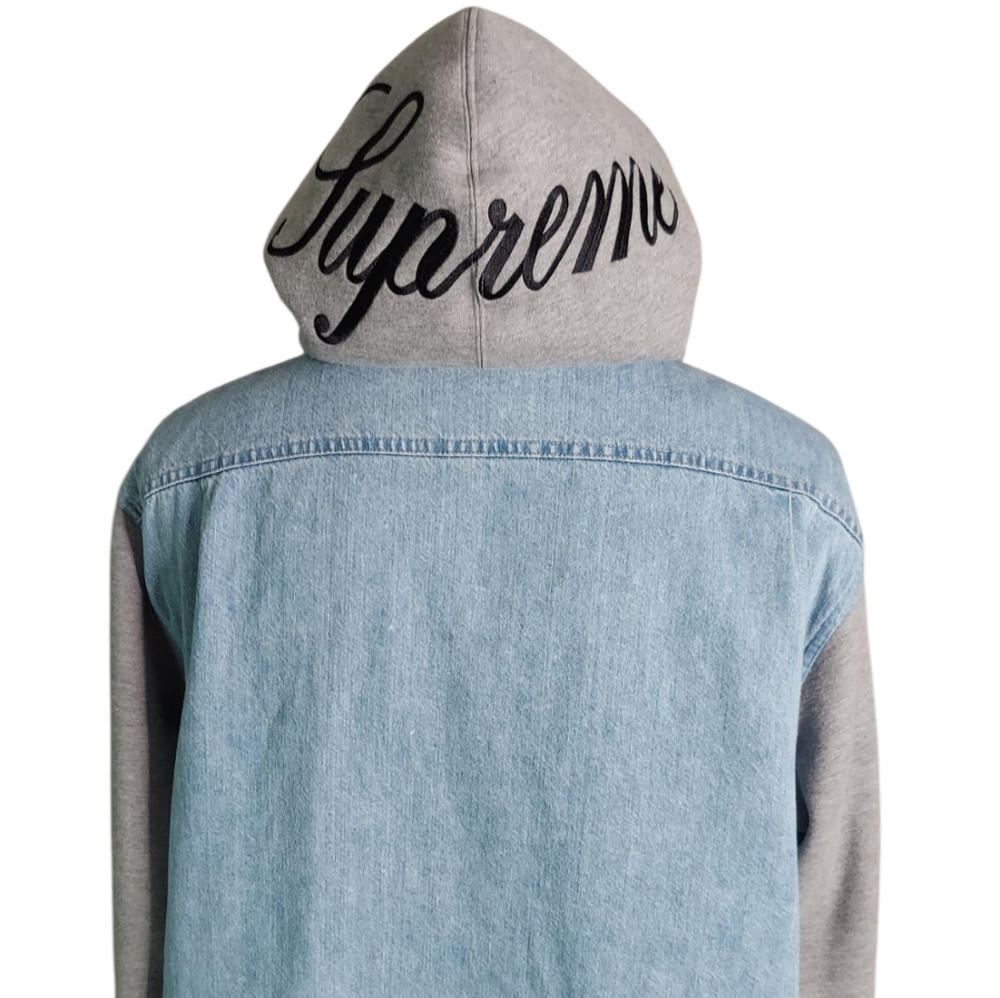Supreme FW22 | Denim | Button Up | Quilted Fleece | 90s Style Gray Hooded Jacket - Picture 8 of 16